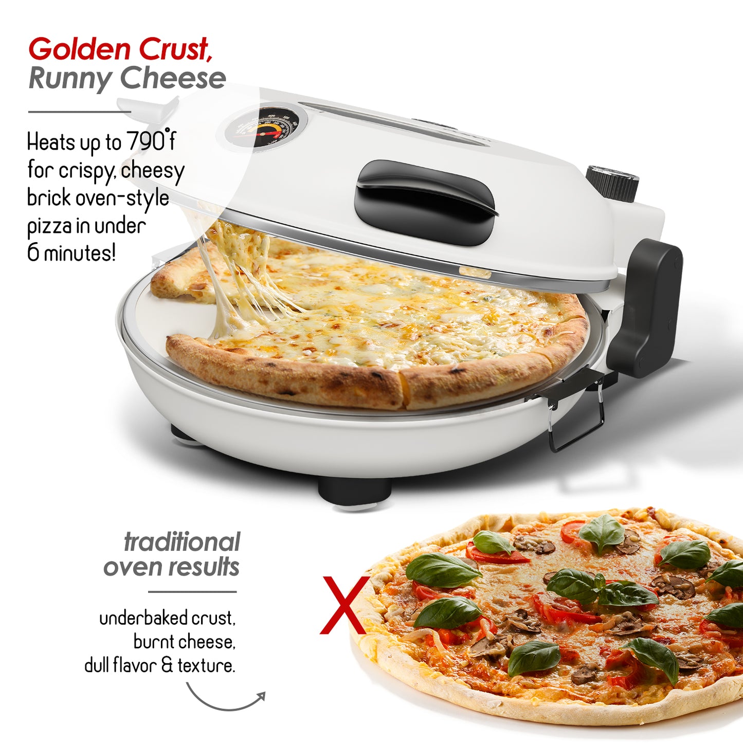 Virtu Electric Pizza Oven & Pizza Maker Machine, 12 Inch Pizza cooker for Kitchen Countertops up to 790°F