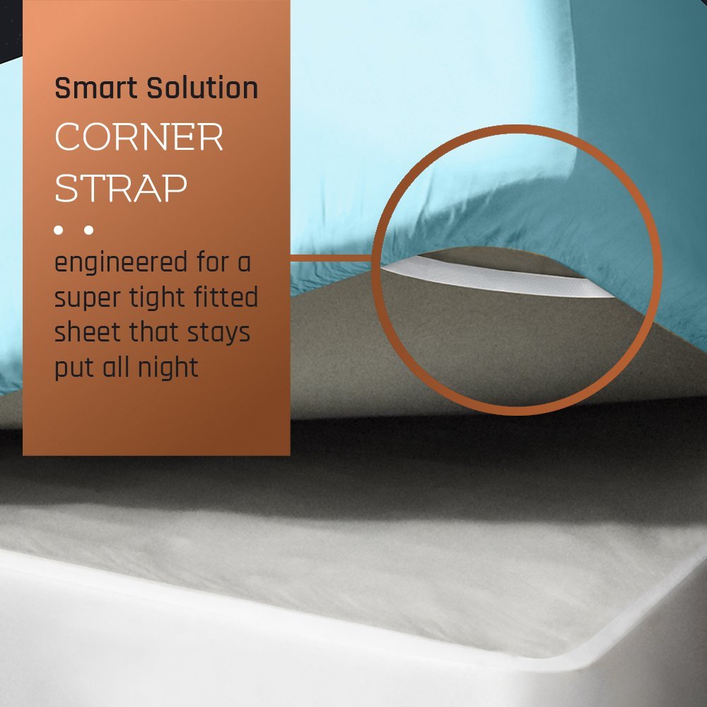 18 - 21 Extra Deep Pocket Fitted Sheet Elastic Corner Straps Fitted Sheets  
