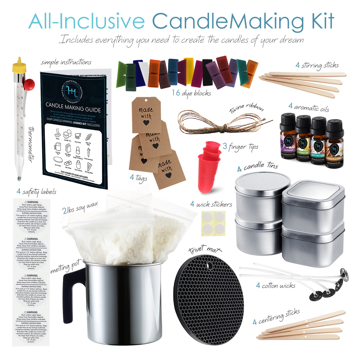 Candle Making Kit,Candle Wicks,Thermometer and Stirring Sticks 