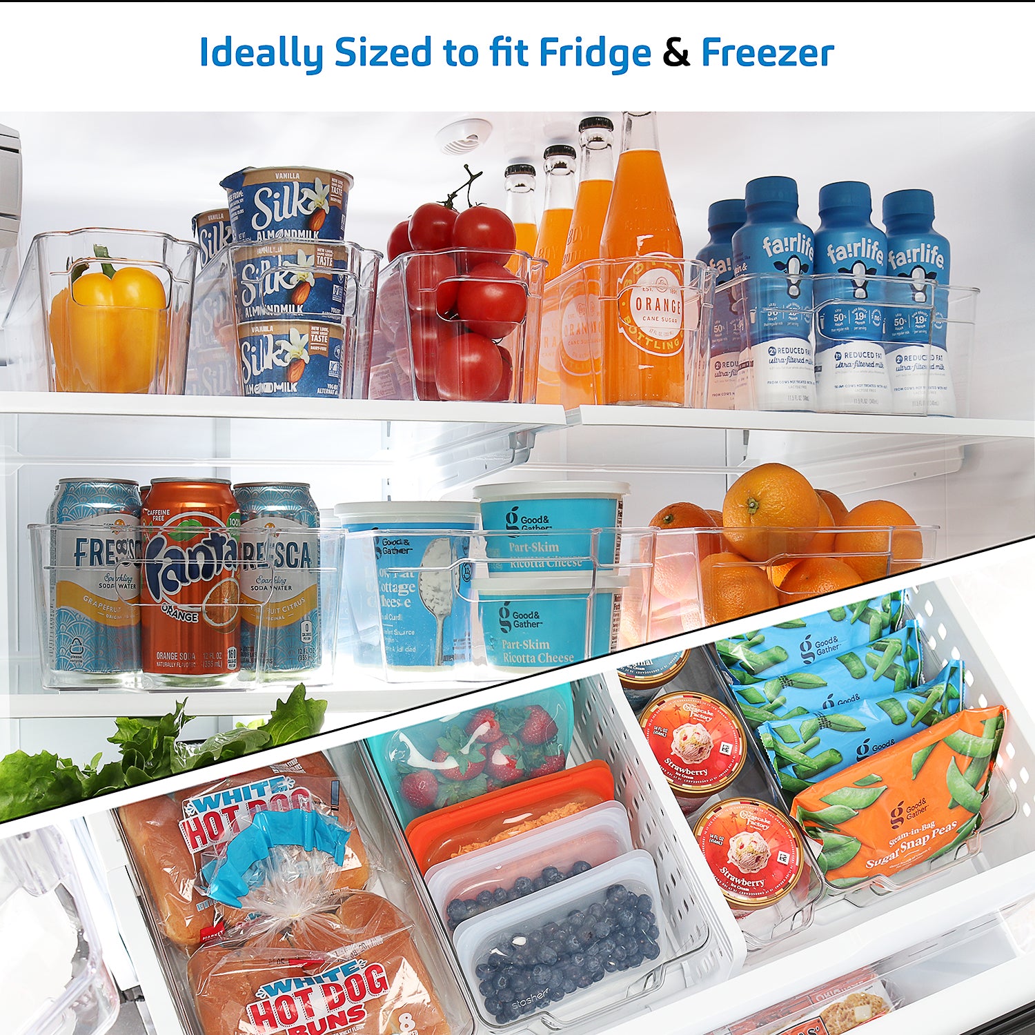 6-PCS REFRIGERATOR ORGANIZER BINS Pantry Freezer Cabinet Stackable