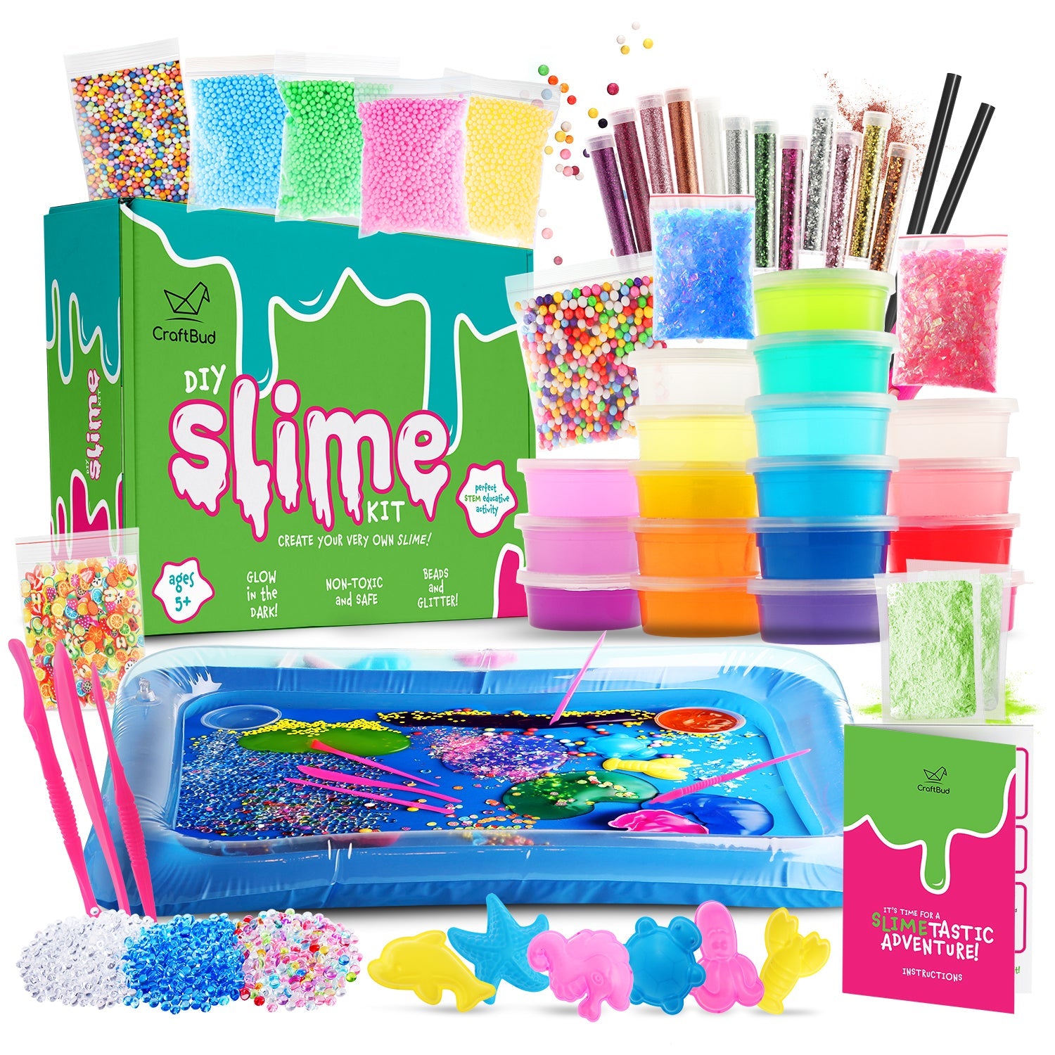DIY Slime Kit Supplies Kids – Ready Slimes Making Kits Craft for Girls Boys  Children –Set Includes Big Box, Glow Powder, Slim, Clear Slime, Glitter